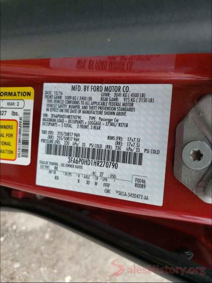 3FA6P0HD1HR270790 2017 FORD FUSION