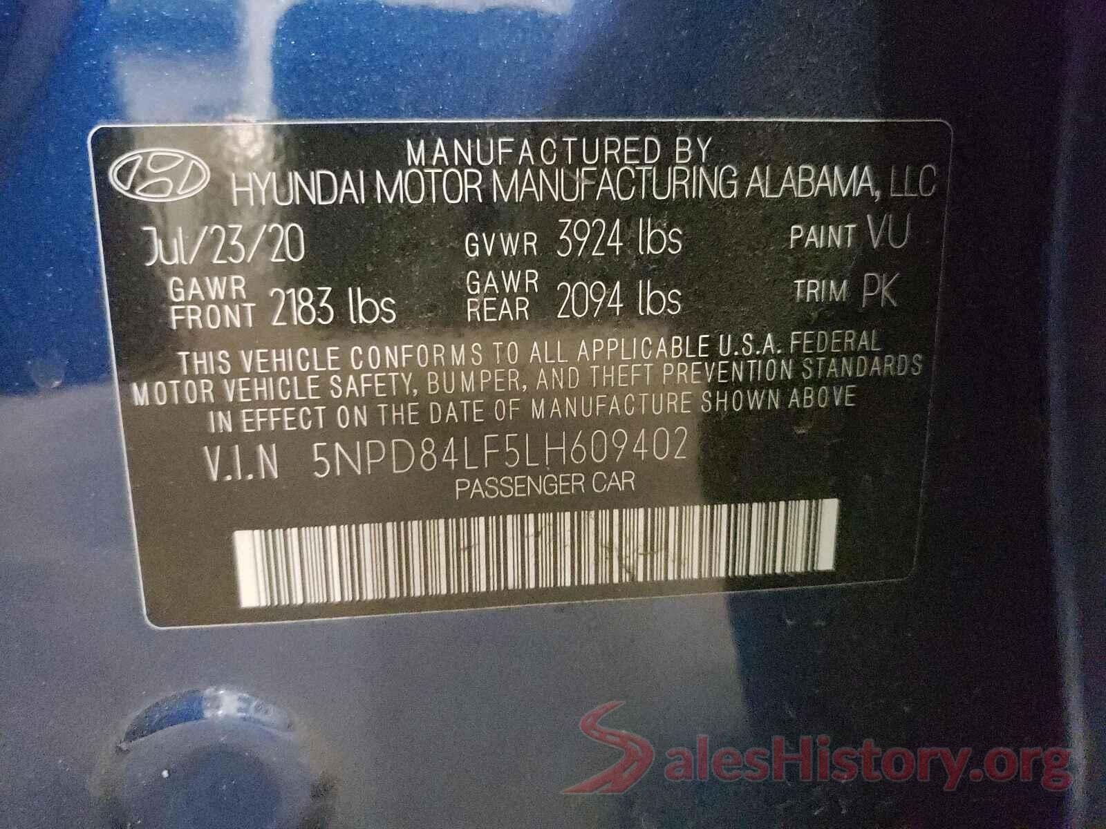 5NPD84LF5LH609402 2020 HYUNDAI ELANTRA