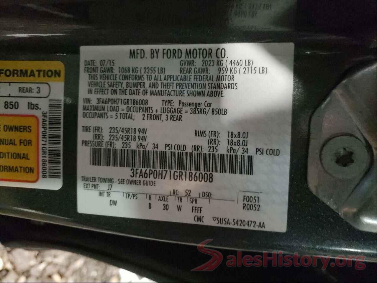 3FA6P0H71GR186008 2016 FORD FUSION