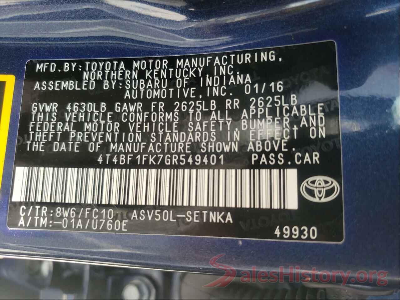 4T4BF1FK7GR549401 2016 TOYOTA CAMRY