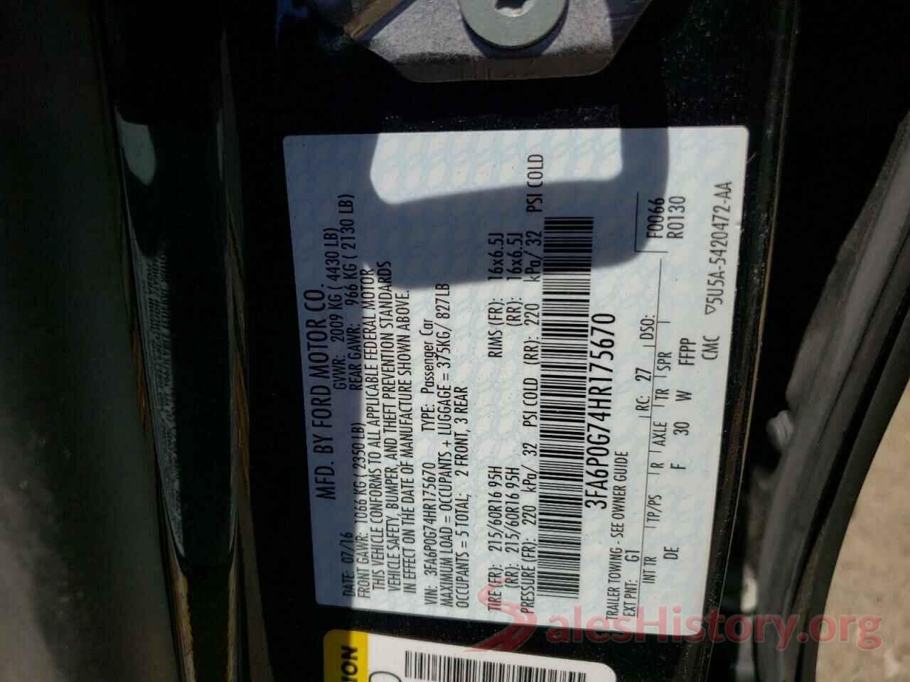 3FA6P0G74HR175670 2017 FORD FUSION