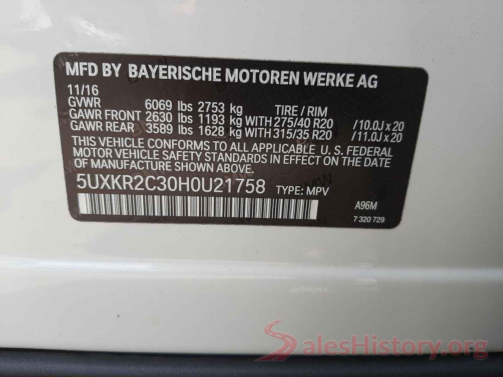 5UXKR2C30H0U21758 2017 BMW X5