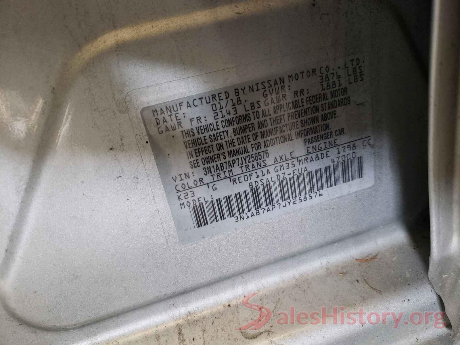 3N1AB7AP7JY258576 2018 NISSAN SENTRA