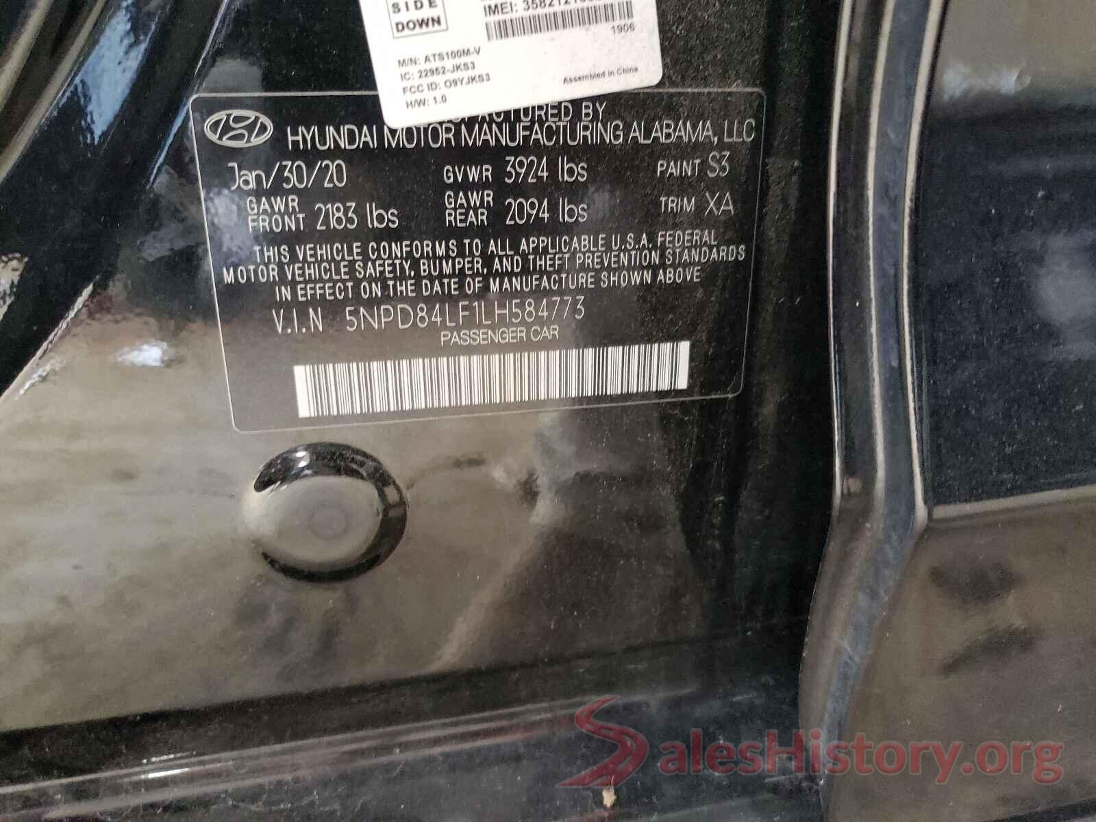 5NPD84LF1LH584773 2020 HYUNDAI ELANTRA