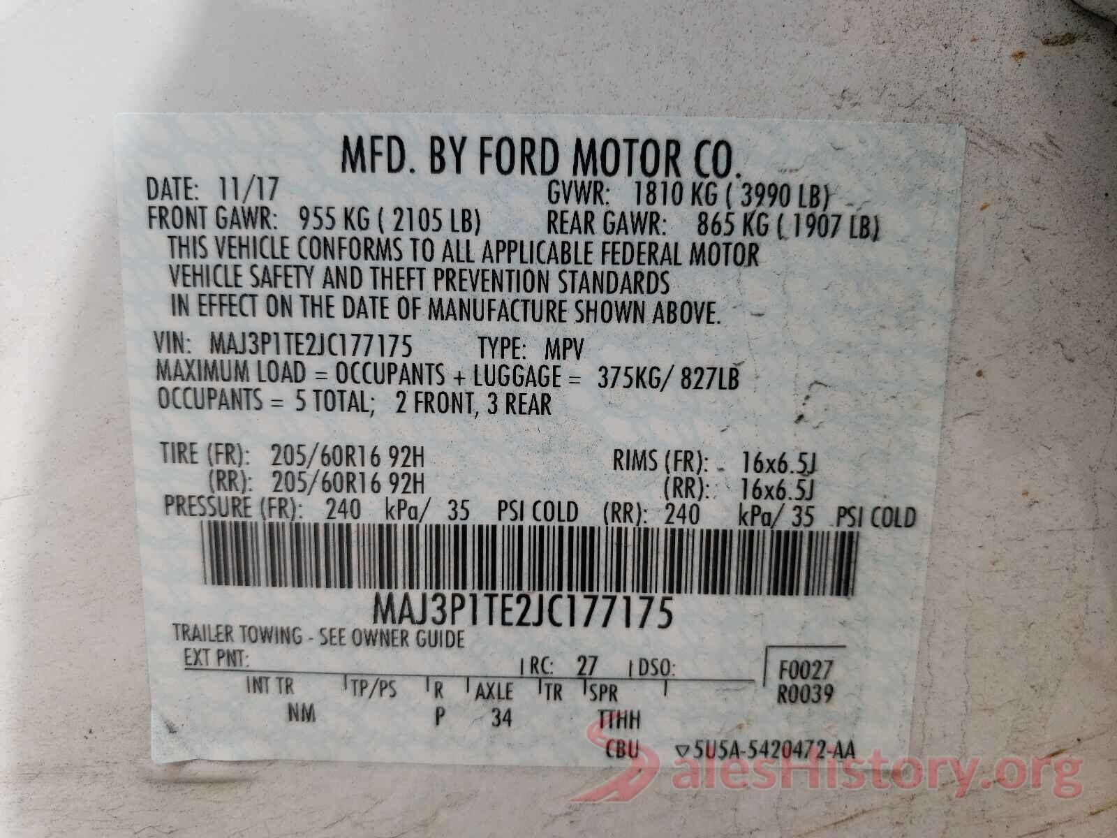 MAJ3P1TE2JC177175 2018 FORD ALL OTHER