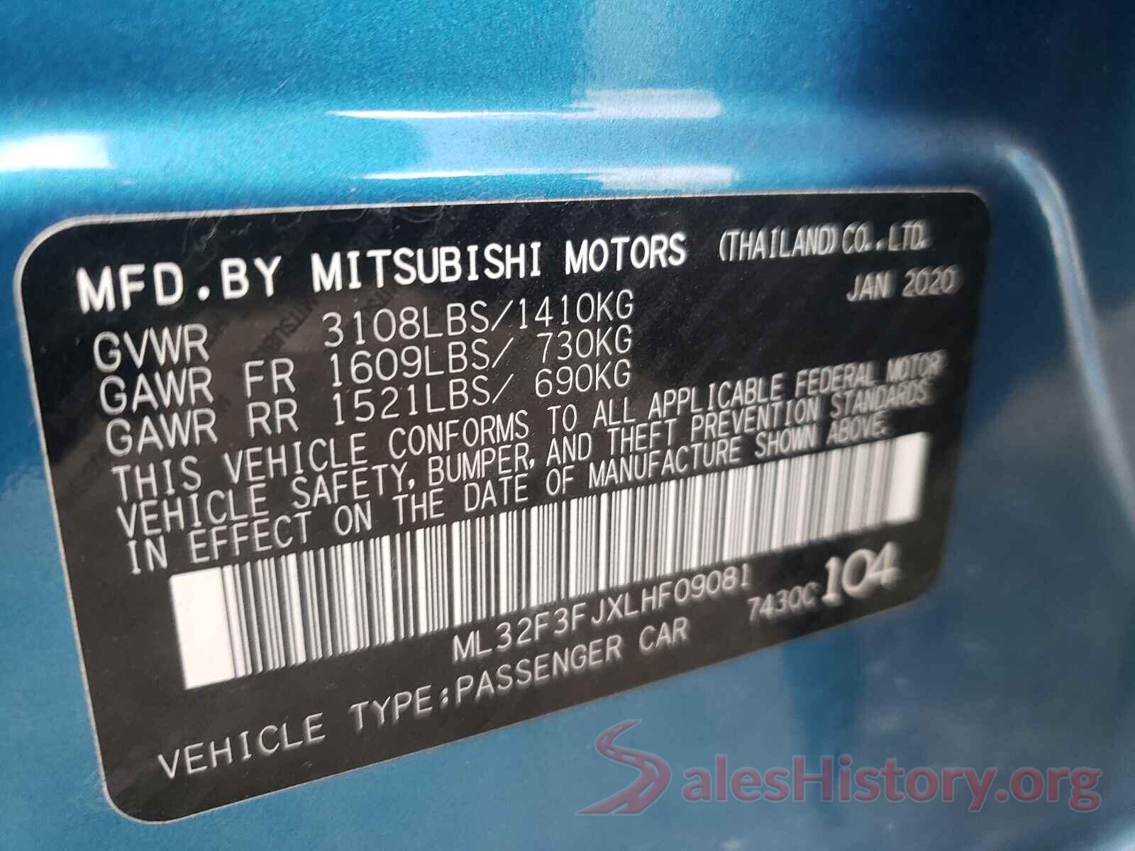 ML32F3FJXLHF09081 2020 MITSUBISHI MIRAGE