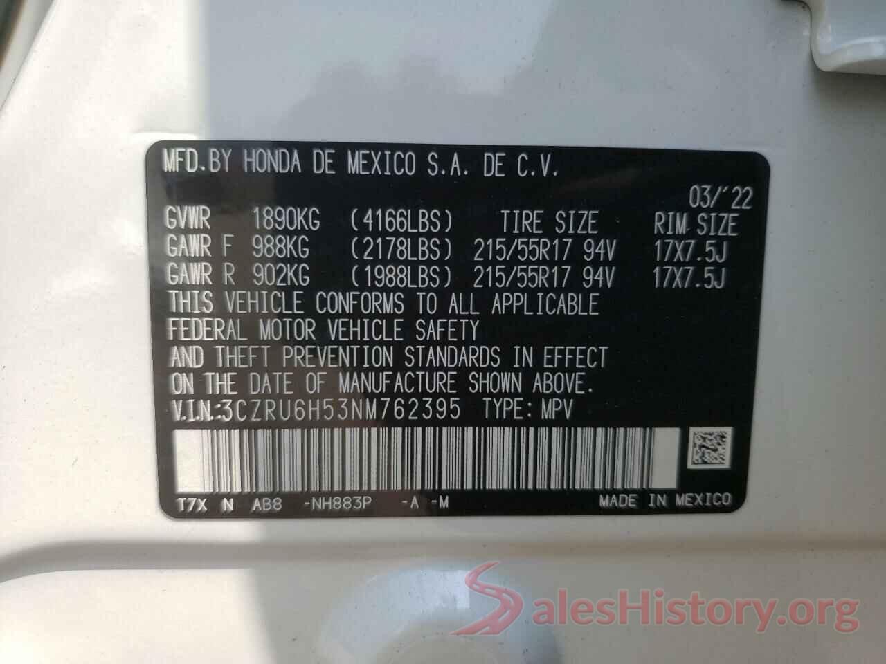 3CZRU6H53NM762395 2022 HONDA HR-V