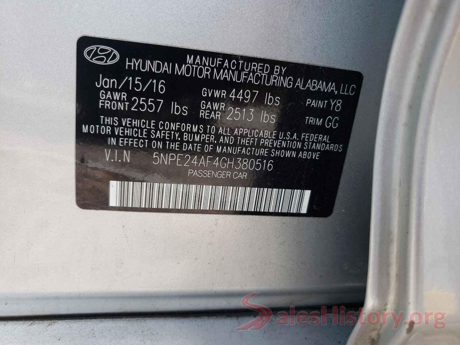 5NPE24AF4GH380516 2016 HYUNDAI SONATA