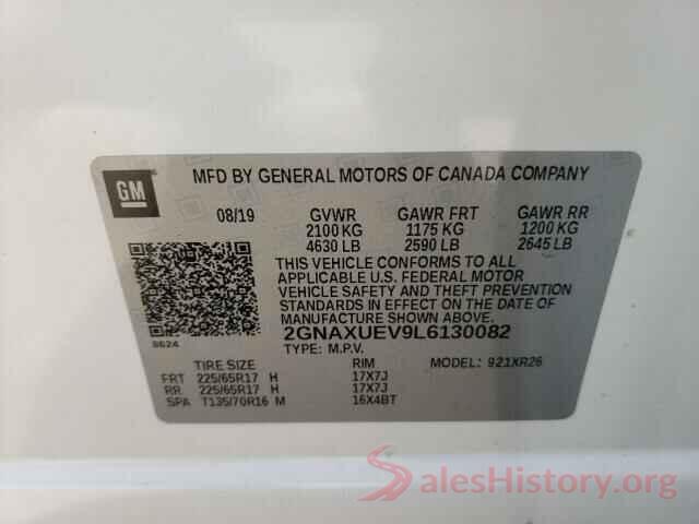 2GNAXUEV9L6130082 2020 CHEVROLET EQUINOX