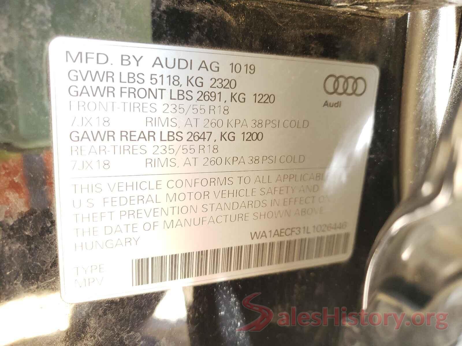 WA1AECF31L1026446 2020 AUDI Q3