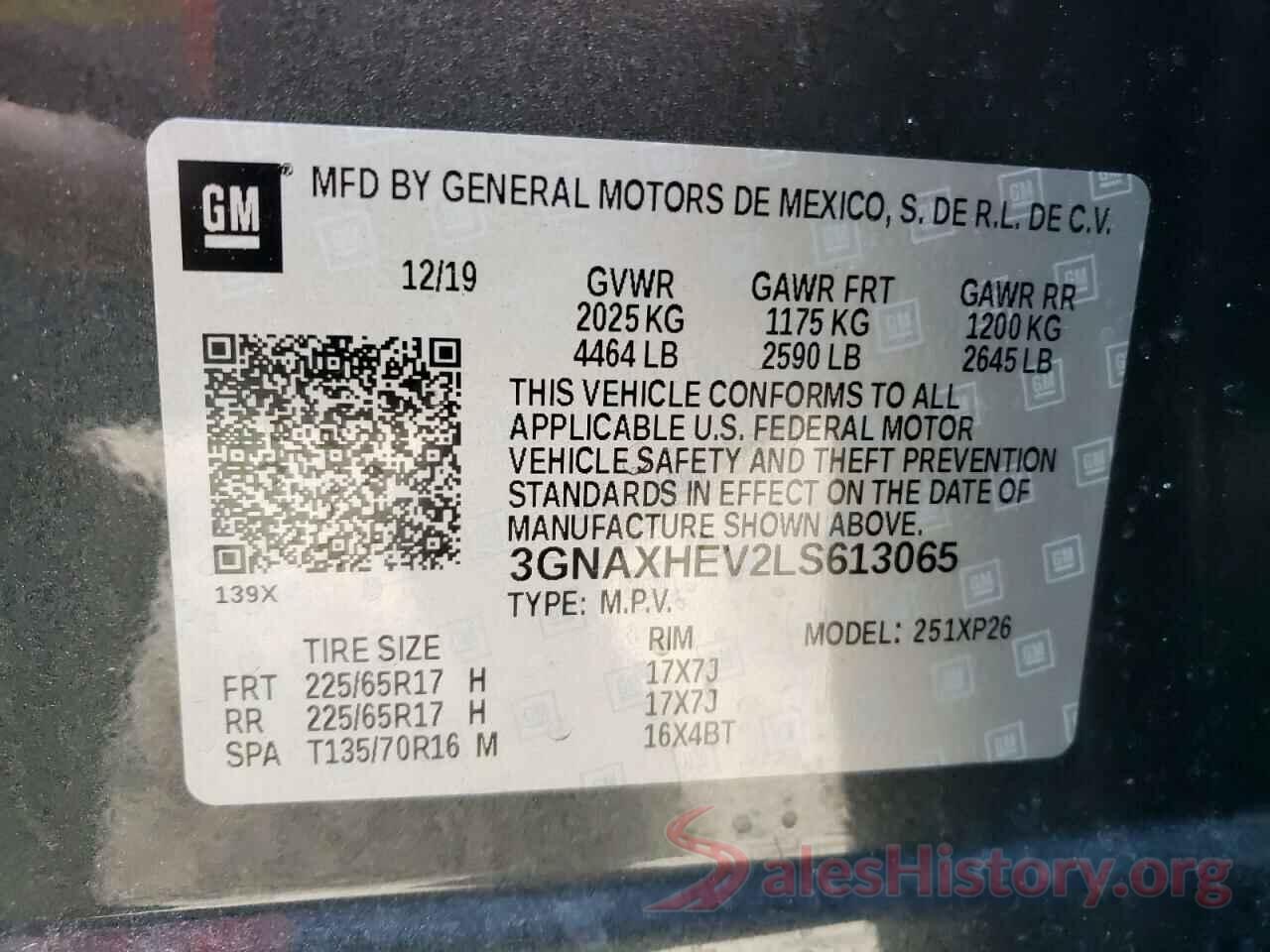 3GNAXHEV2LS613065 2020 CHEVROLET EQUINOX