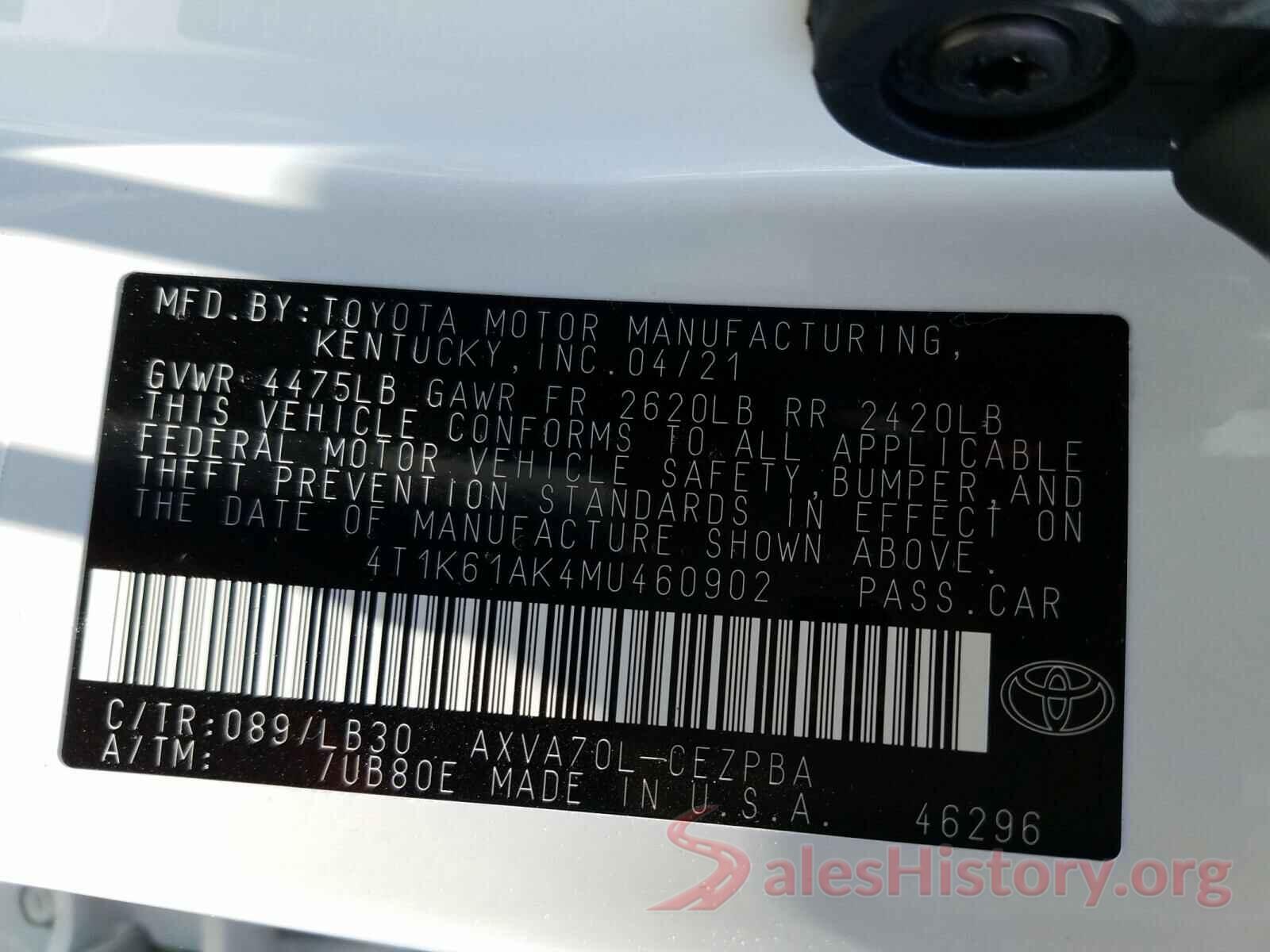 4T1K61AK4MU460902 2021 TOYOTA CAMRY