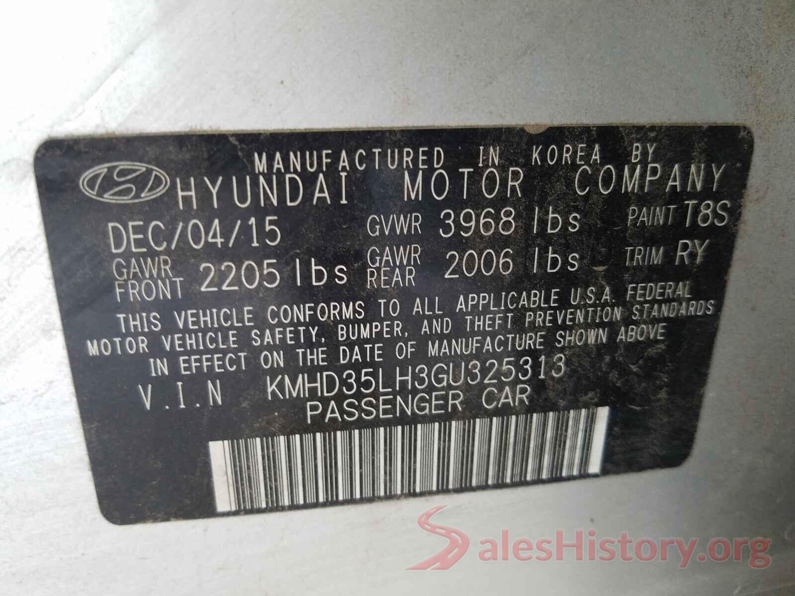 KMHD35LH3GU325313 2016 HYUNDAI ELANTRA