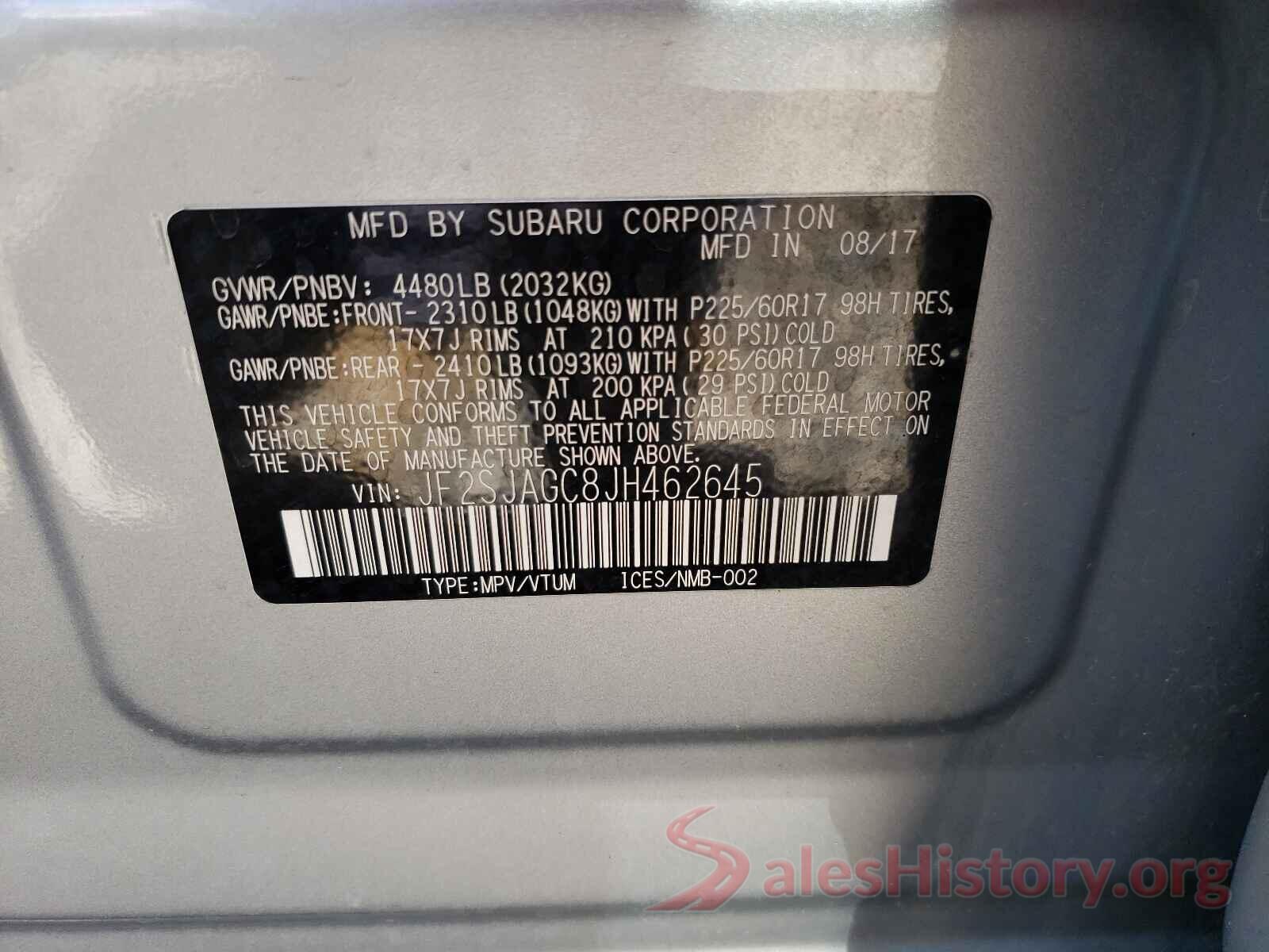 JF2SJAGC8JH462645 2018 SUBARU FORESTER