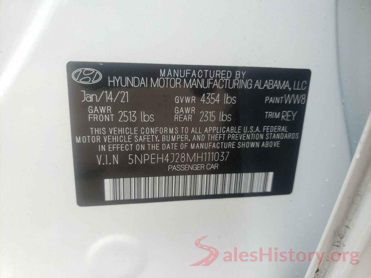 5NPEH4J28MH111037 2021 HYUNDAI SONATA