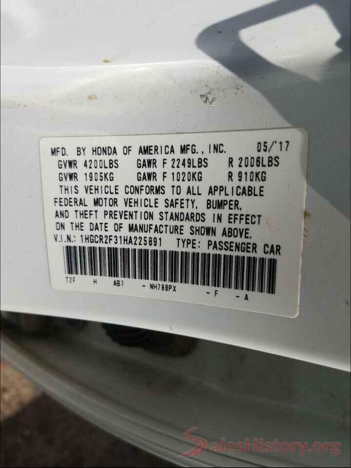 1HGCR2F31HA225891 2017 HONDA ACCORD