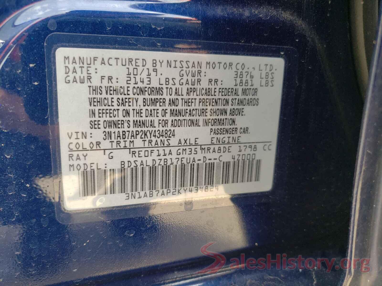 3N1AB7AP2KY434824 2019 NISSAN SENTRA