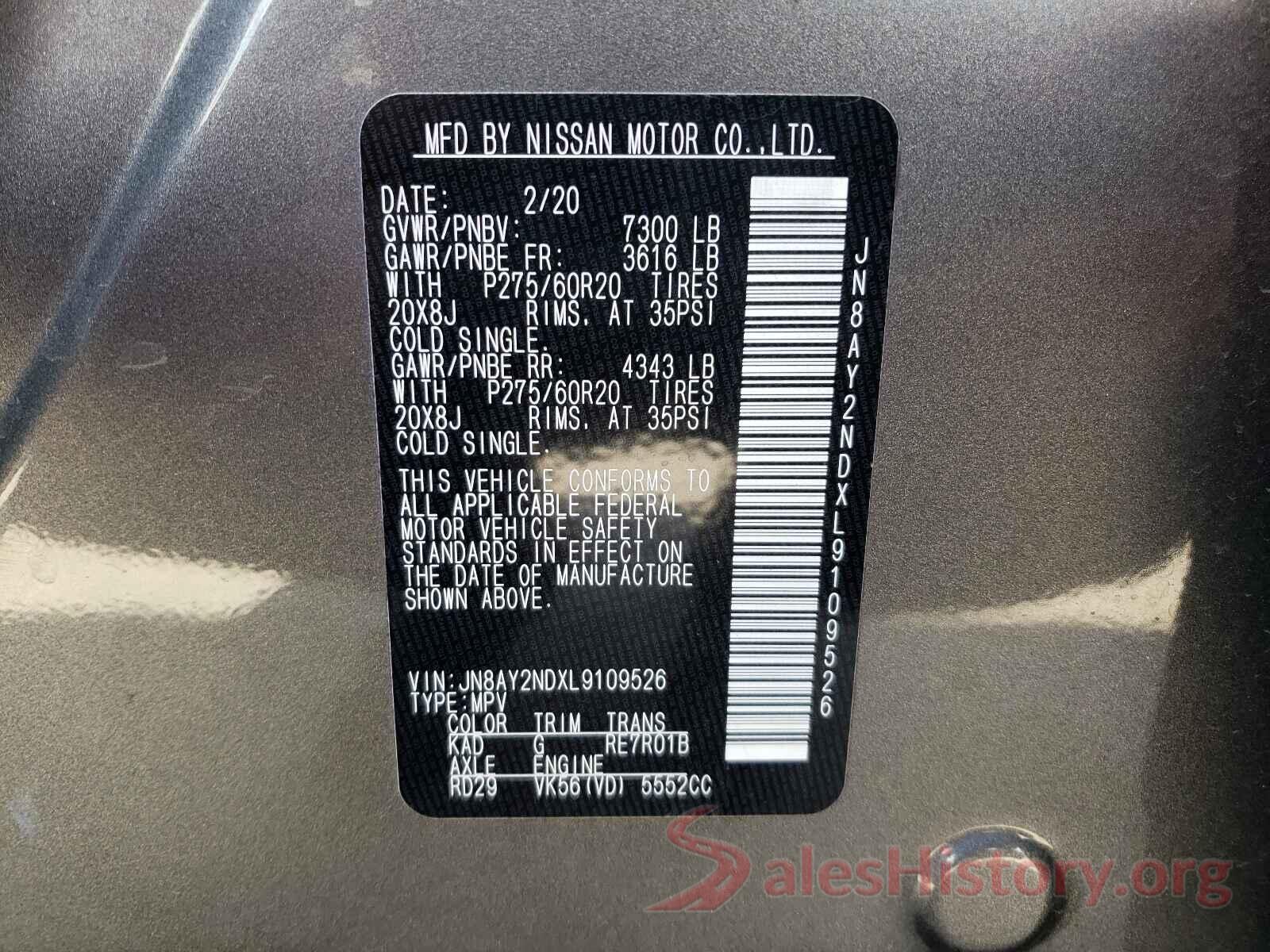 JN8AY2NDXL9109526 2020 NISSAN ARMADA