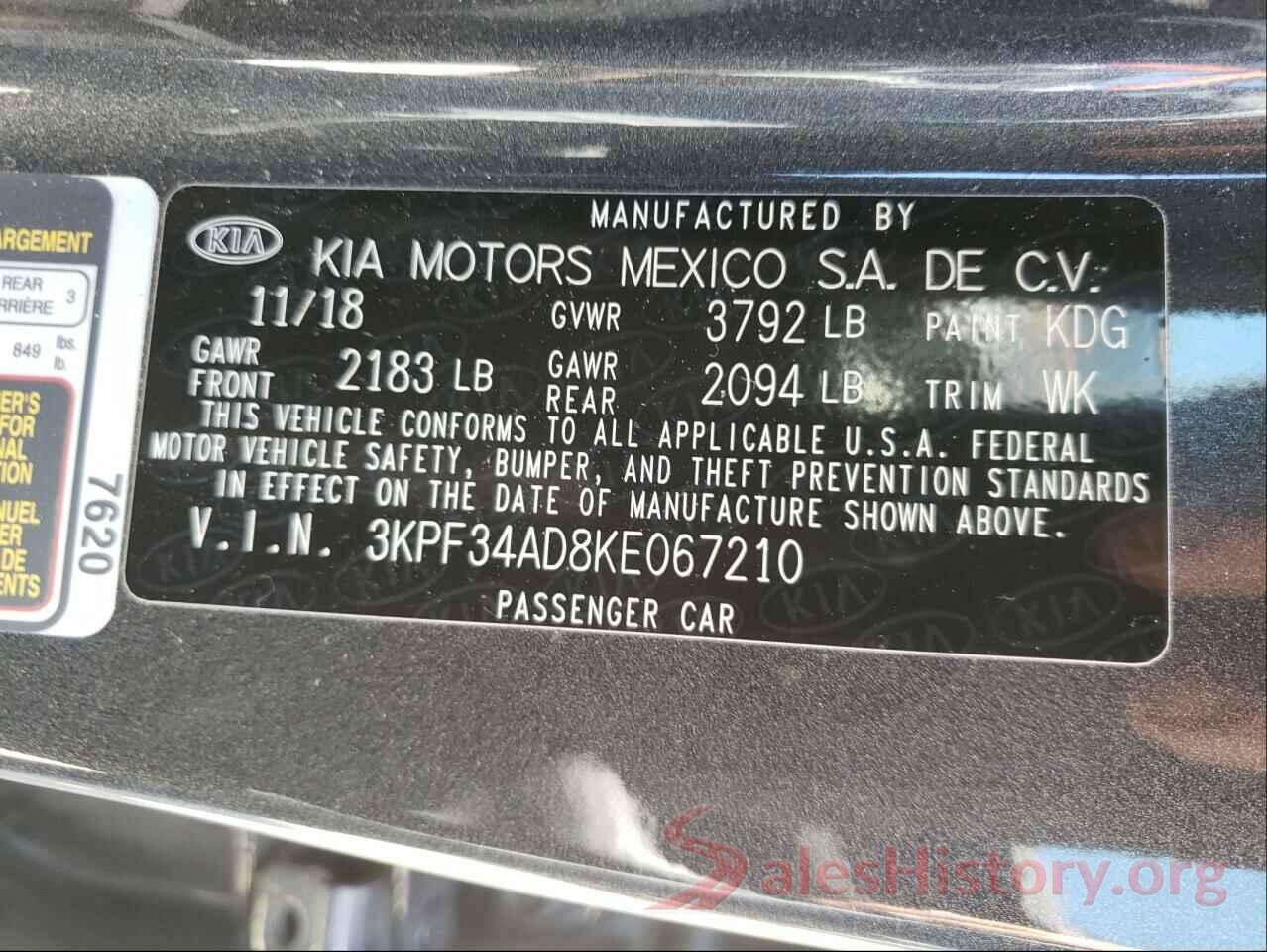 3KPF34AD8KE067210 2019 KIA FORTE