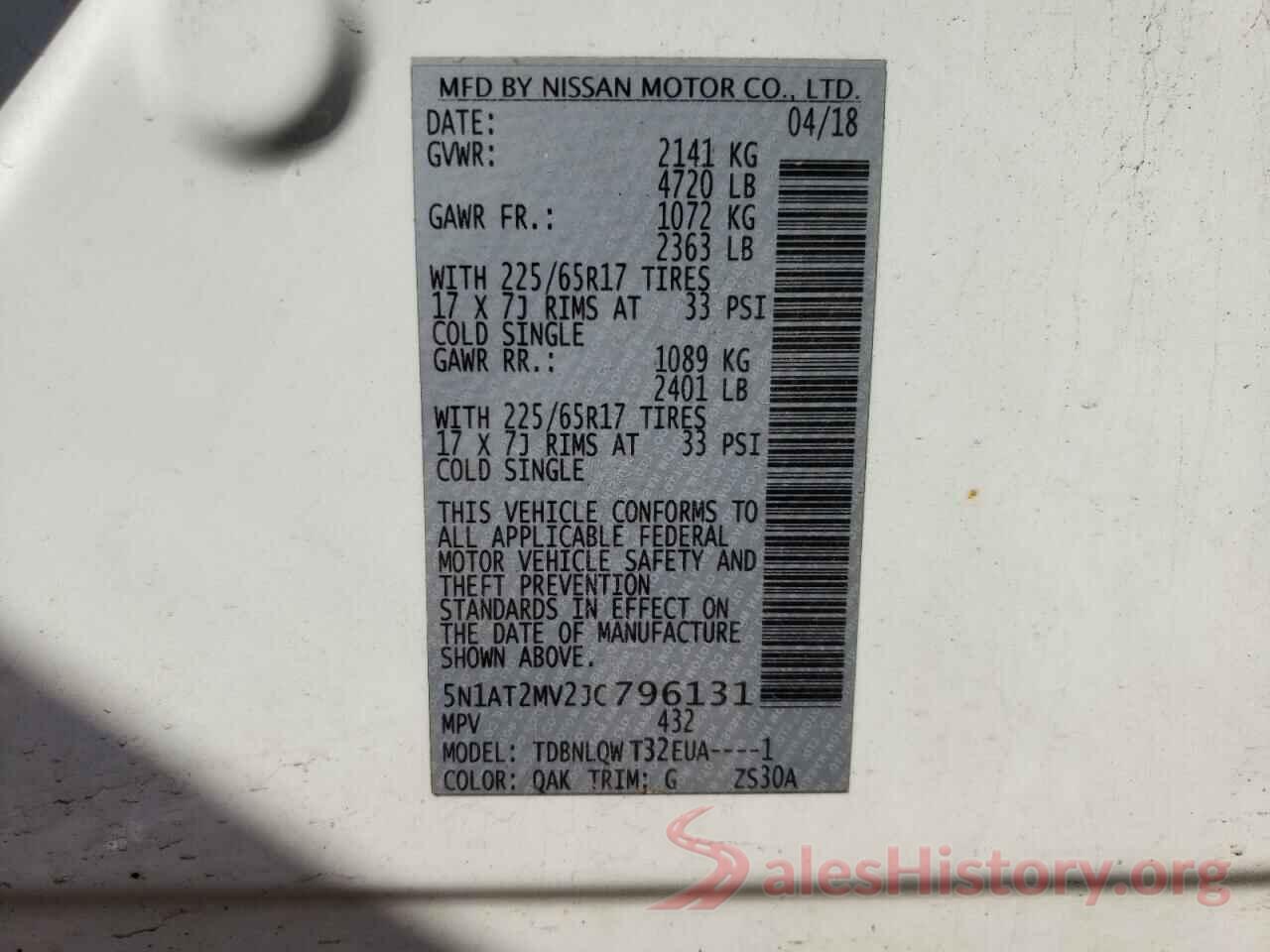 5N1AT2MV2JC796131 2018 NISSAN ROGUE