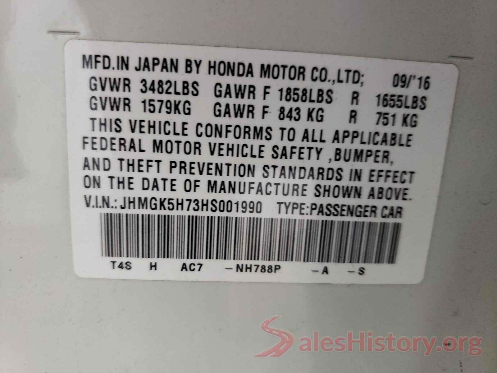 JHMGK5H73HS001990 2017 HONDA FIT