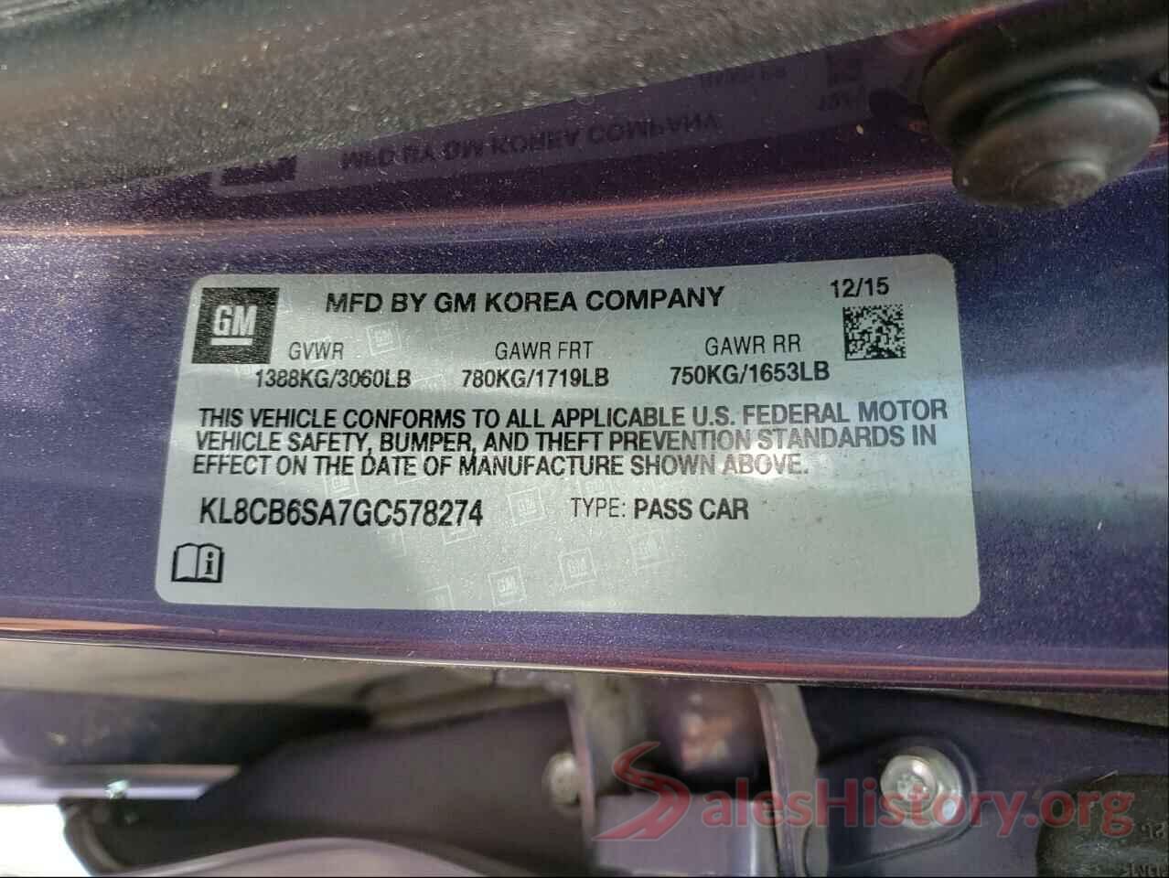 KL8CB6SA7GC578274 2016 CHEVROLET SPARK