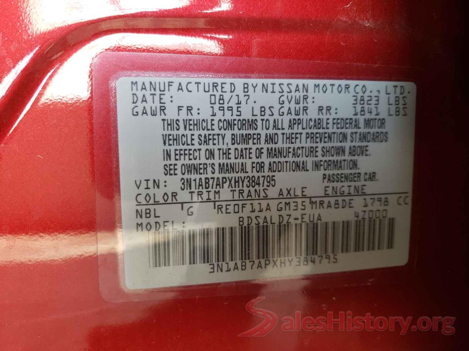 3N1AB7APXHY384795 2017 NISSAN SENTRA