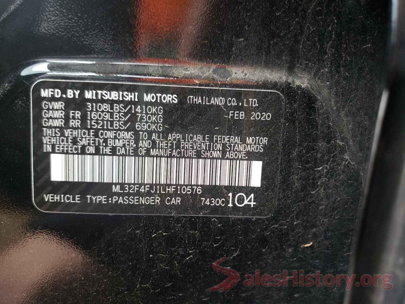 ML32F4FJ1LHF10576 2020 MITSUBISHI MIRAGE