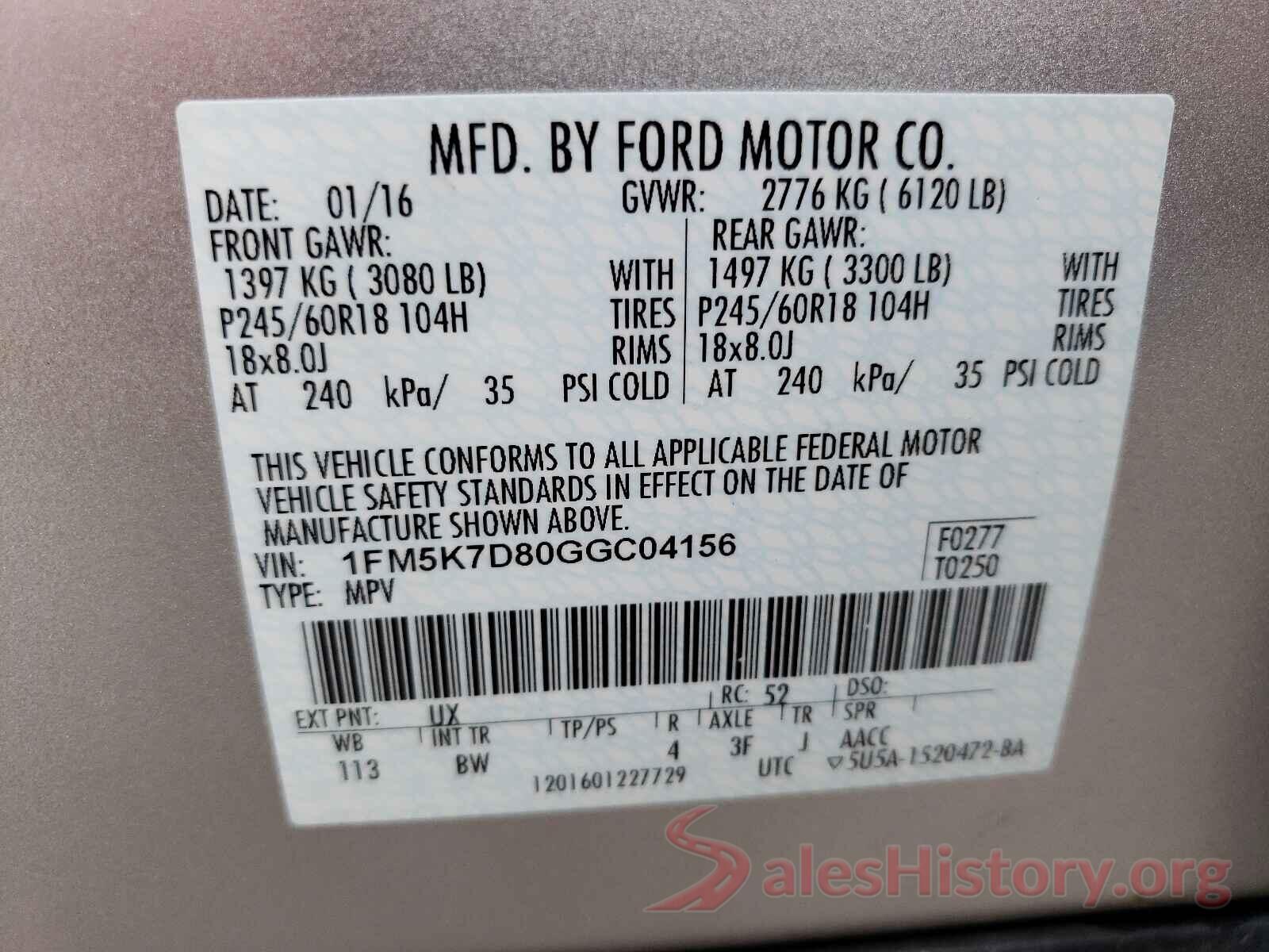 1FM5K7D80GGC04156 2016 FORD EXPLORER