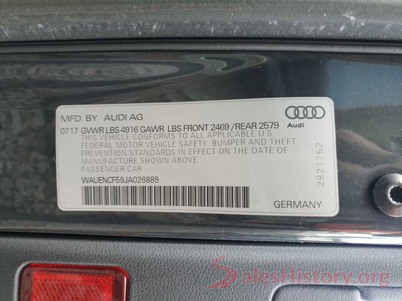 WAUENCF59JA026889 2018 AUDI A5