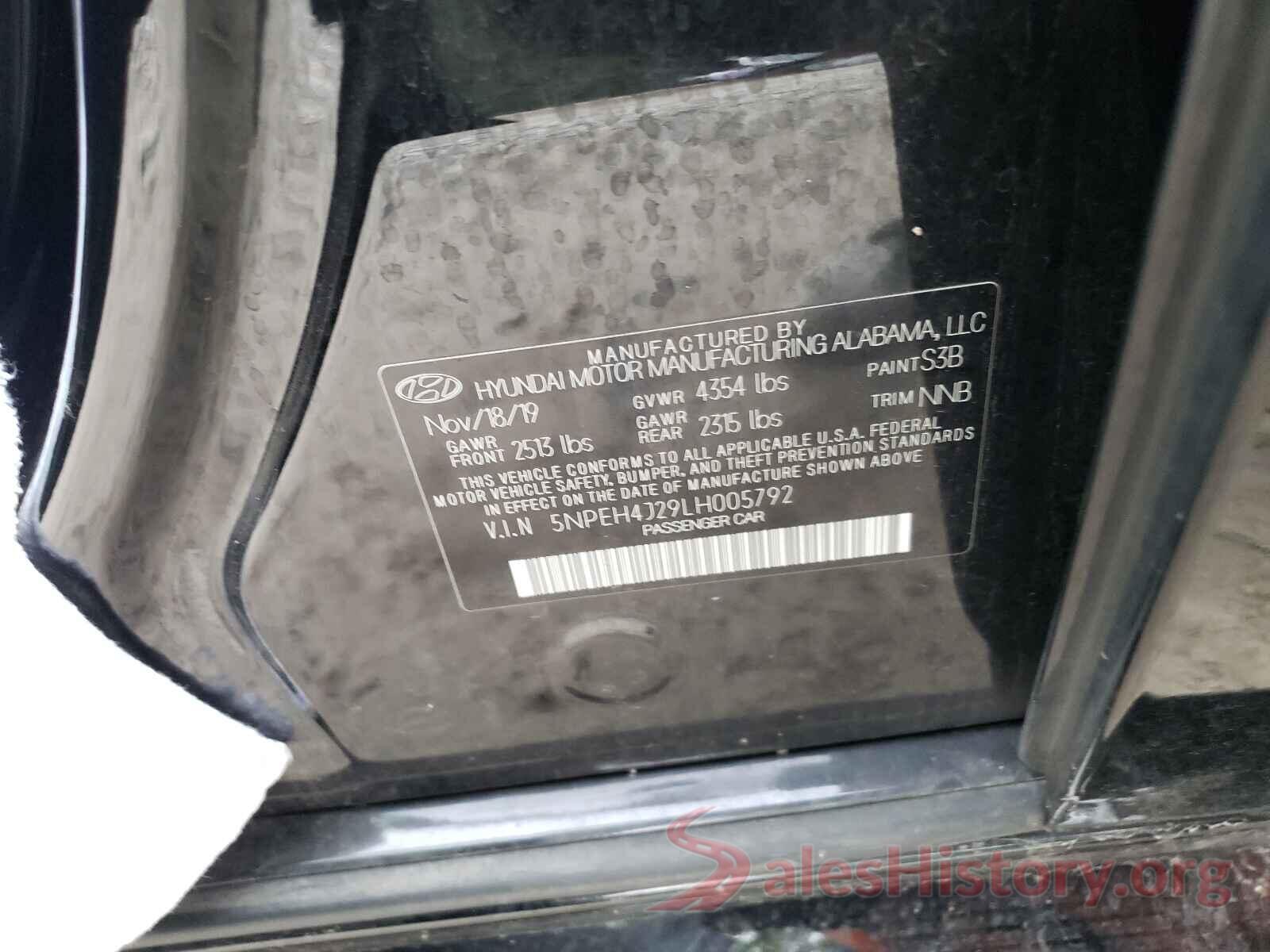 5NPEH4J29LH005792 2020 HYUNDAI SONATA