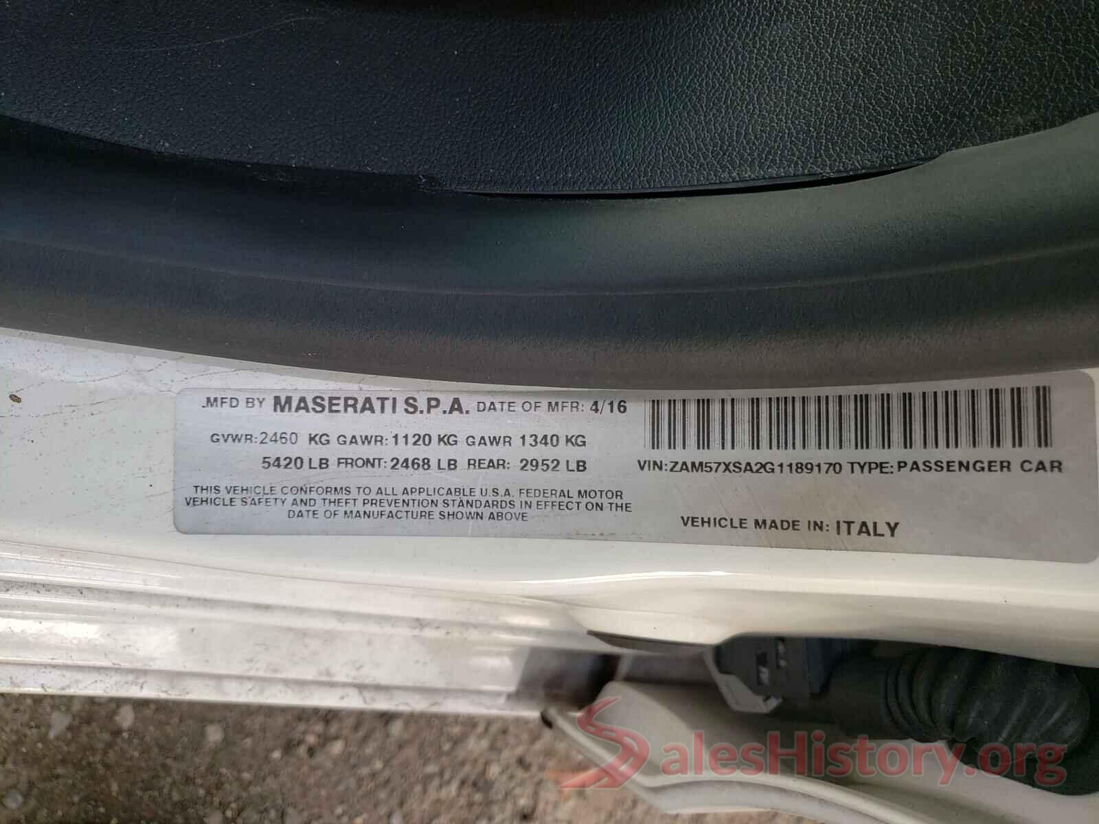 ZAM57XSA2G1189170 2016 MASERATI ALL MODELS