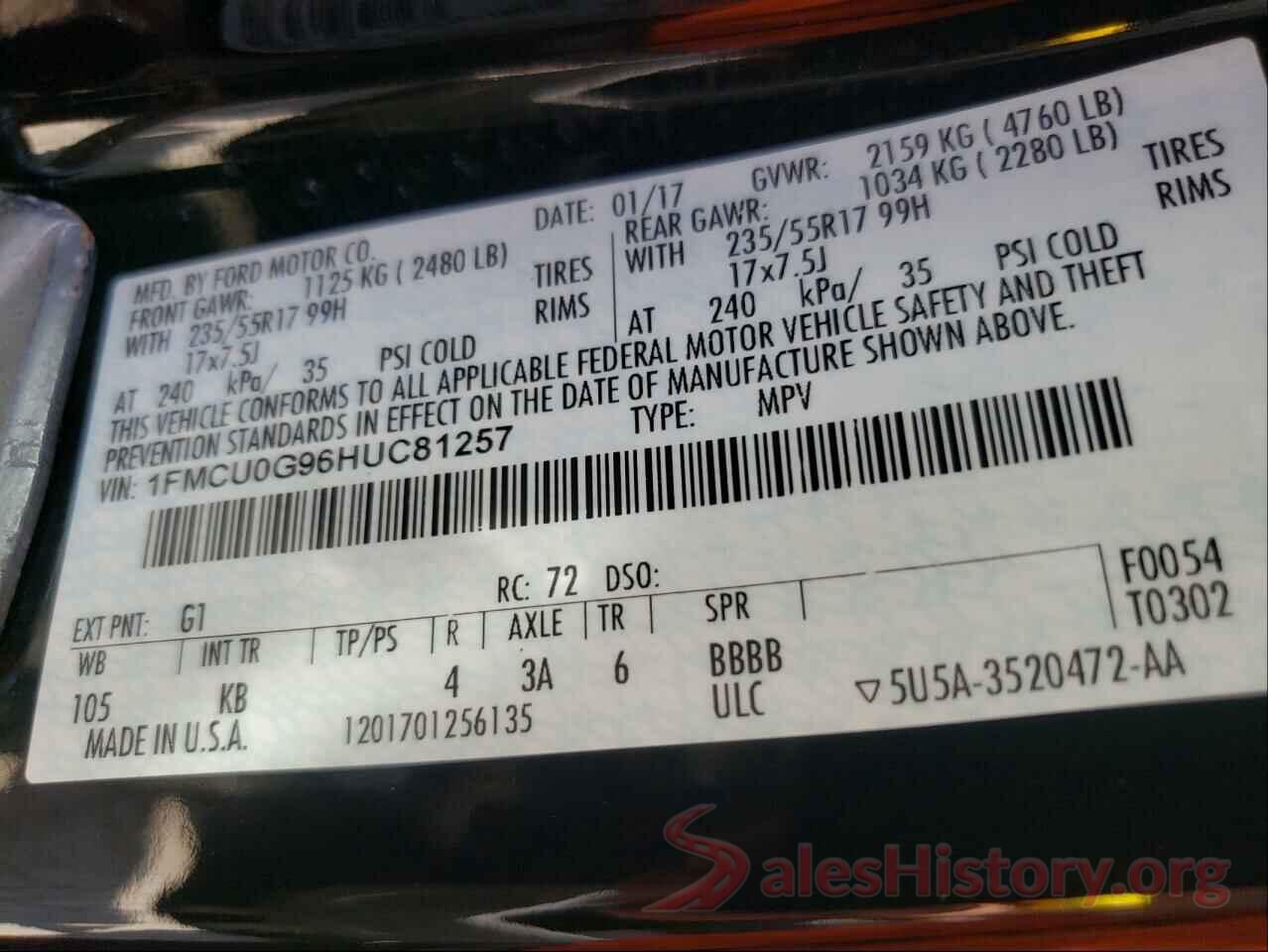 1FMCU0G96HUC81257 2017 FORD ESCAPE