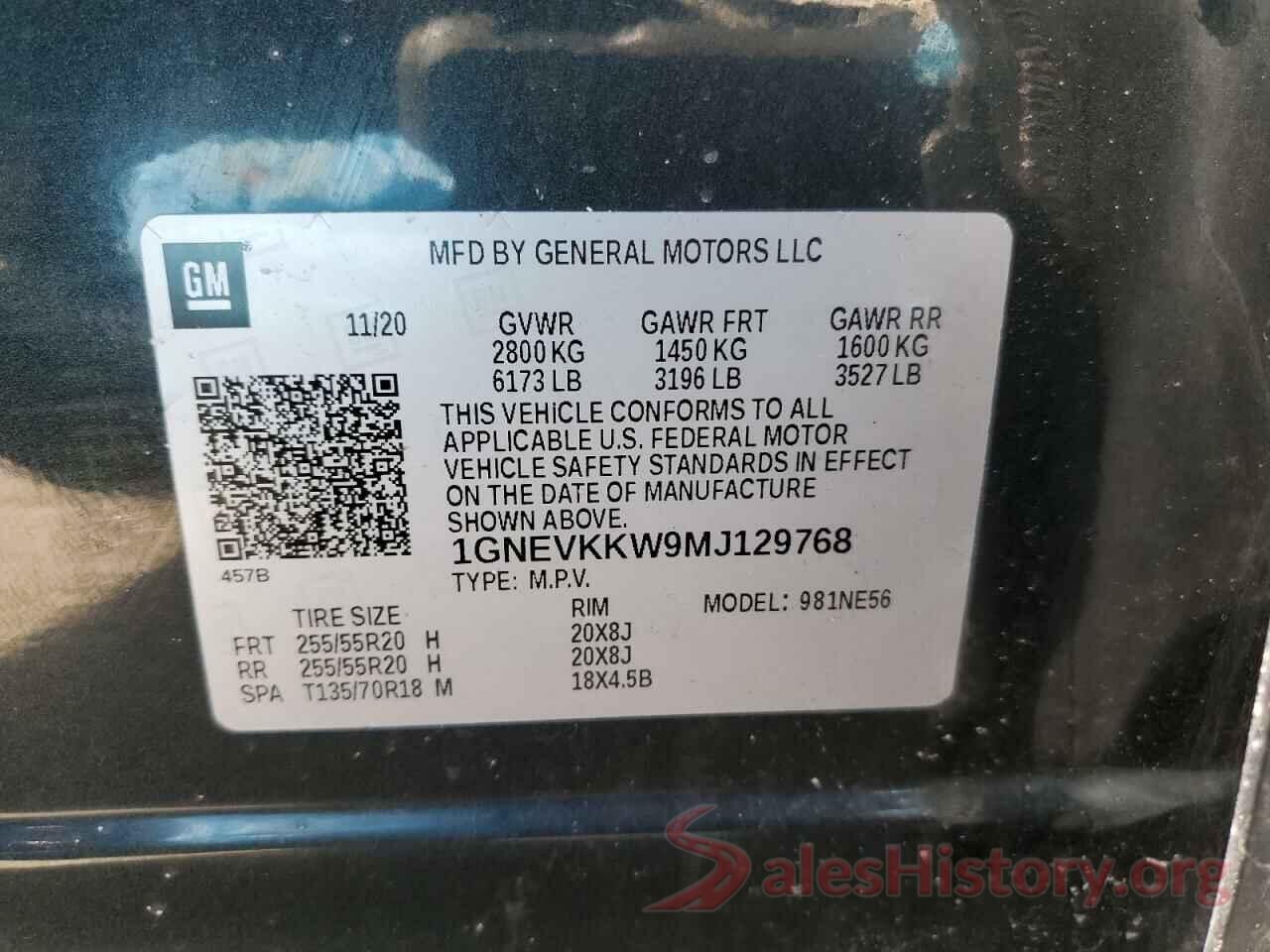 1GNEVKKW9MJ129768 2021 CHEVROLET TRAVERSE