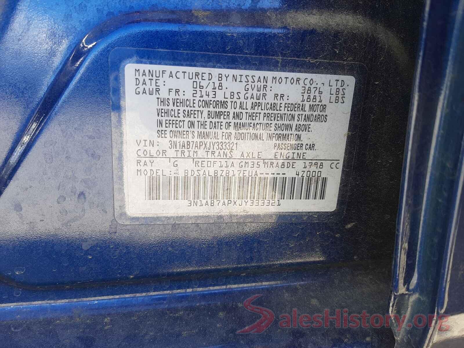 3N1AB7APXJY333321 2018 NISSAN SENTRA