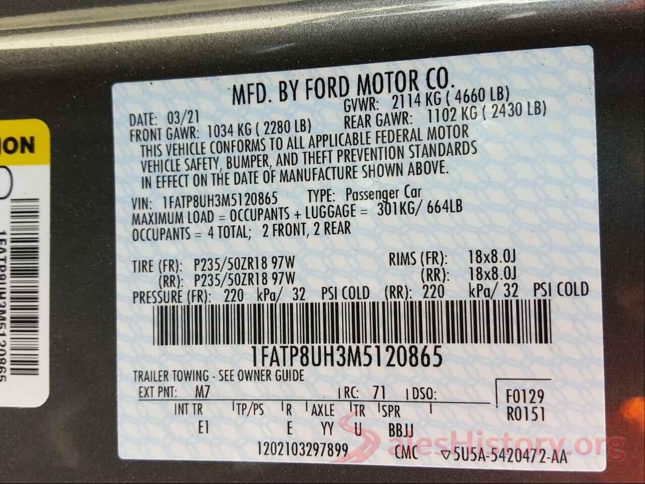 1FATP8UH3M5120865 2021 FORD MUSTANG