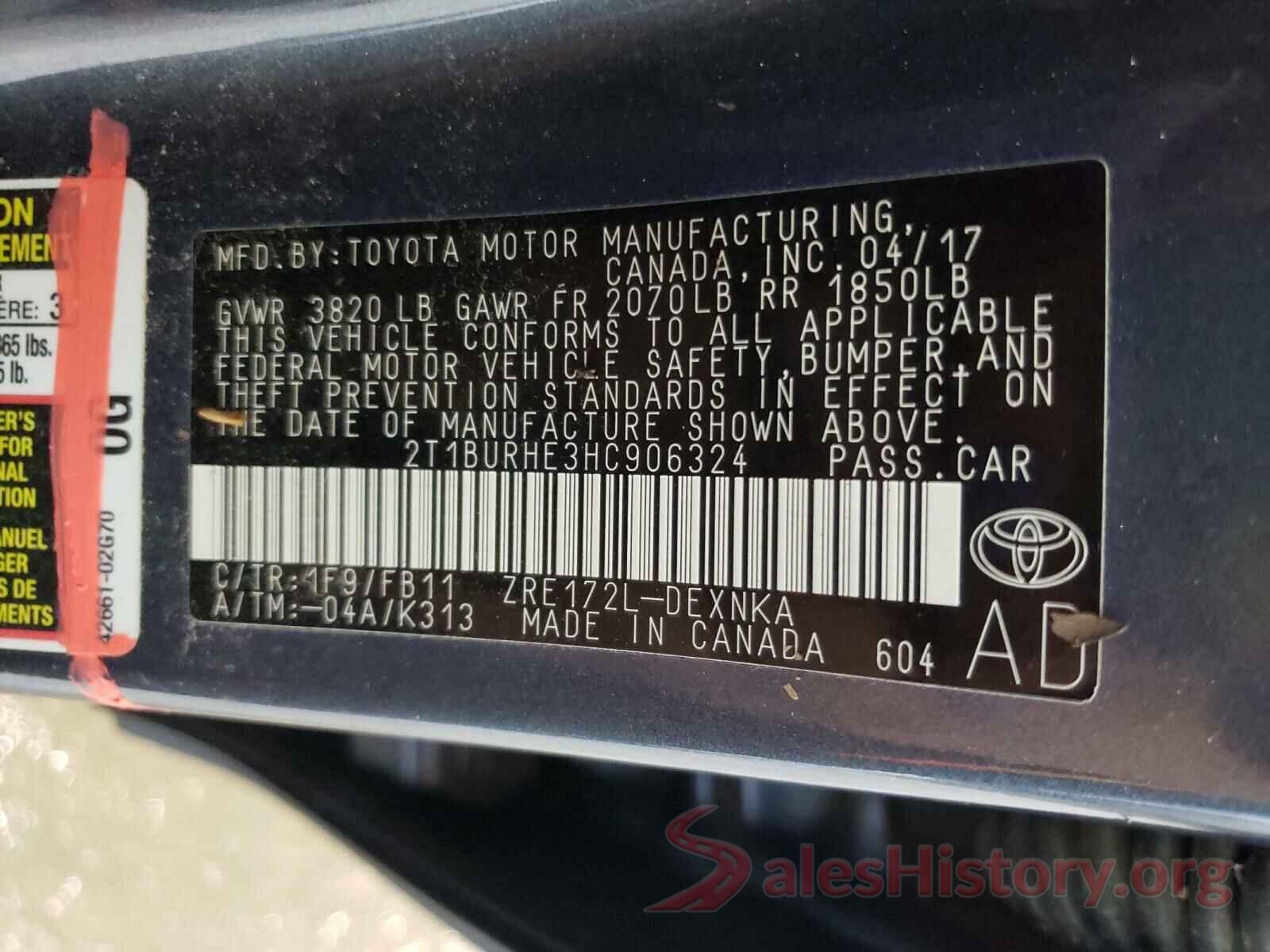 2T1BURHE3HC906324 2017 TOYOTA COROLLA