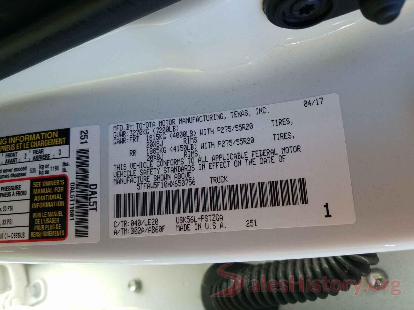 5TFAW5F10HX650756 2017 TOYOTA TUNDRA