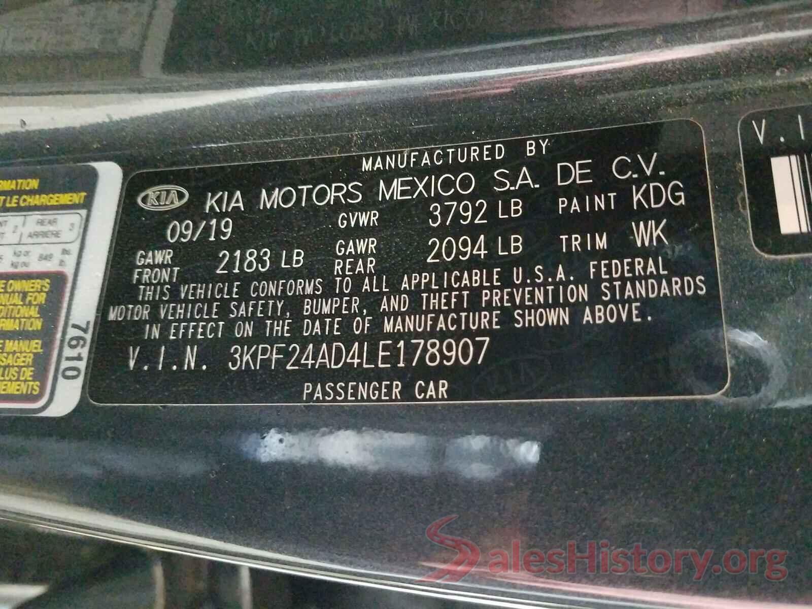 3KPF24AD4LE178907 2020 KIA FORTE