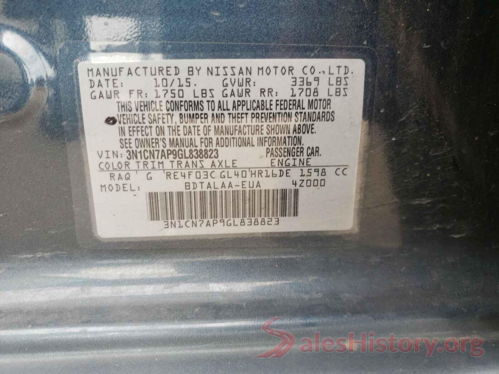 3N1CN7AP9GL838823 2016 NISSAN VERSA