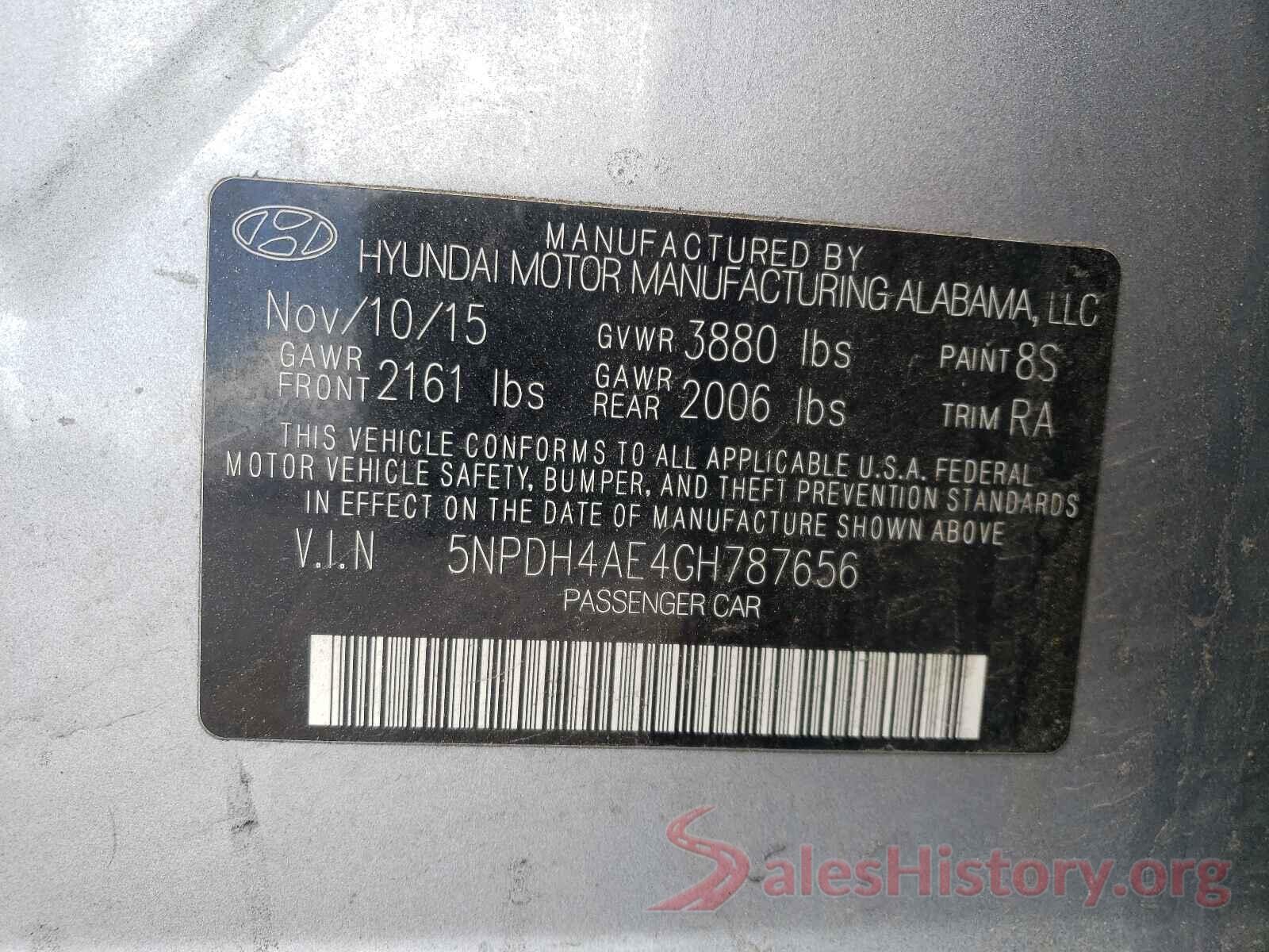 5NPDH4AE4GH787656 2016 HYUNDAI ELANTRA