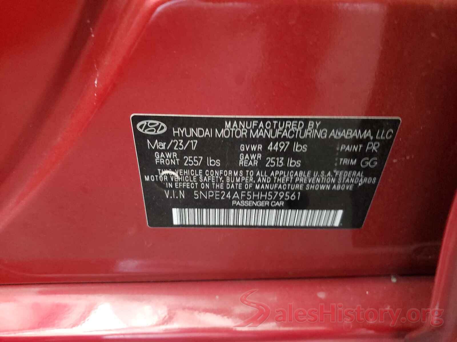 5NPE24AF5HH579561 2017 HYUNDAI SONATA