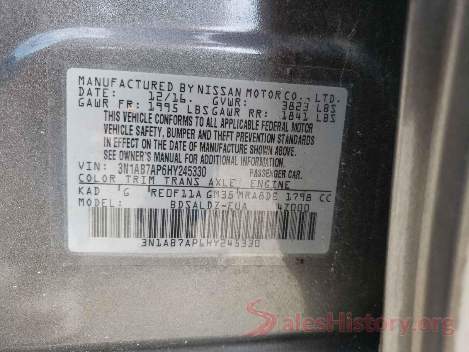 3N1AB7AP6HY245330 2017 NISSAN SENTRA