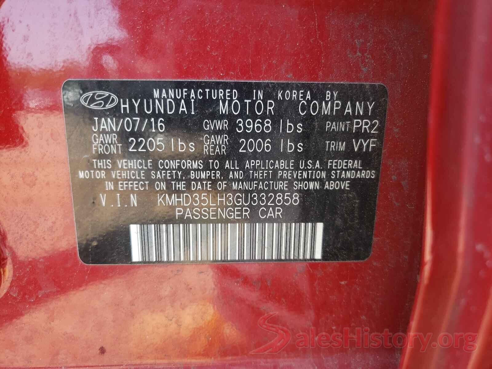 KMHD35LH3GU332858 2016 HYUNDAI ELANTRA