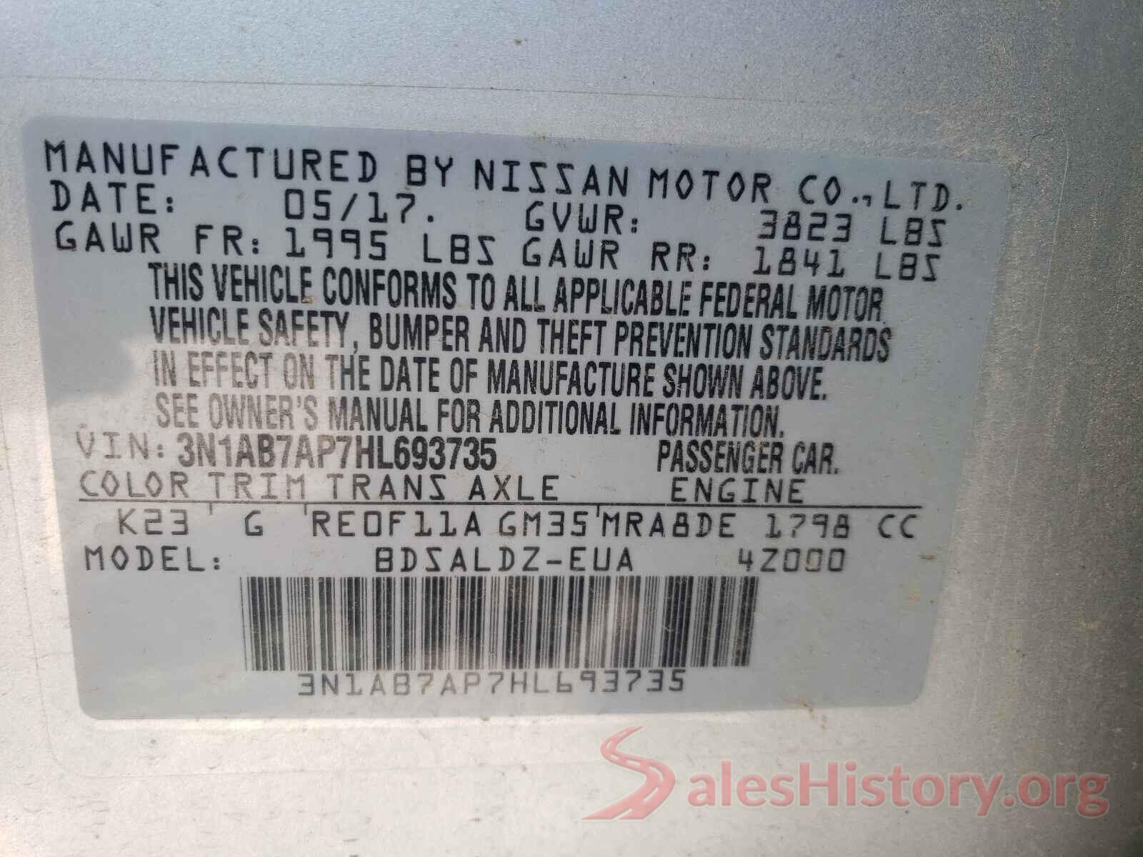 3N1AB7AP7HL693735 2017 NISSAN SENTRA