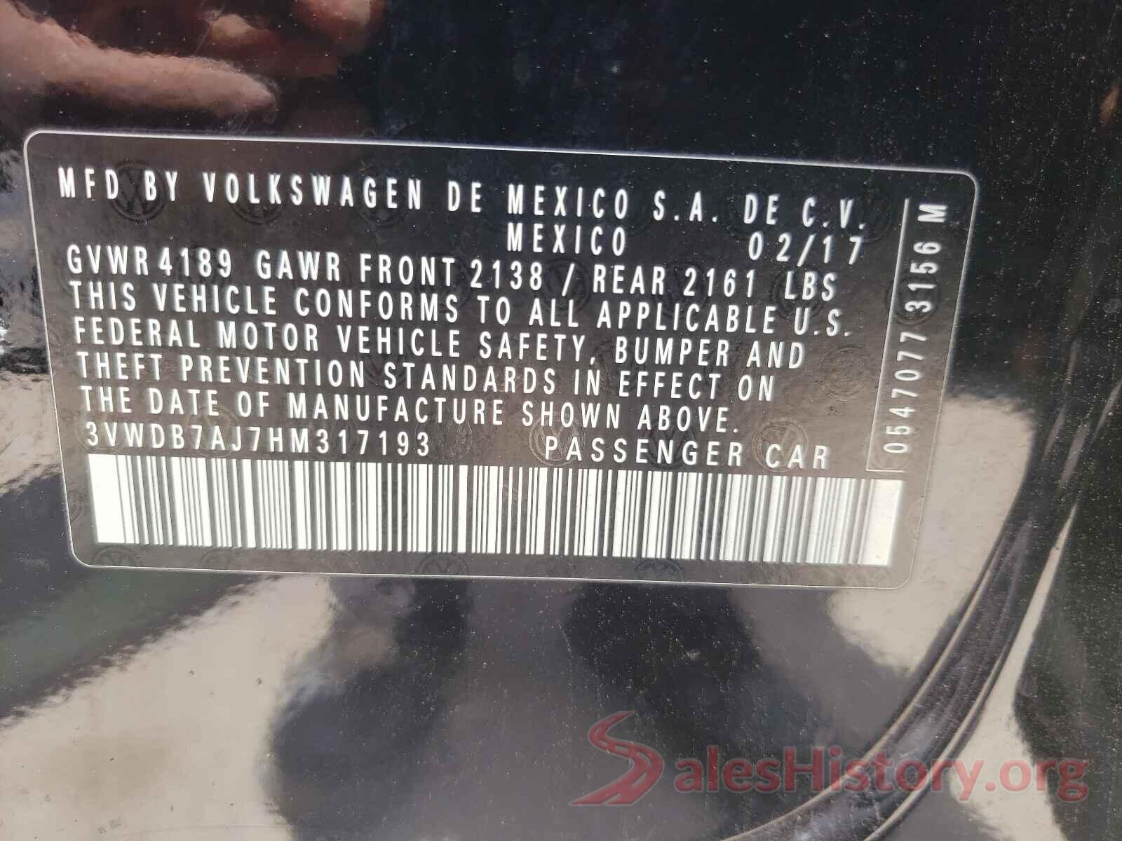 3VWDB7AJ7HM317193 2017 VOLKSWAGEN JETTA