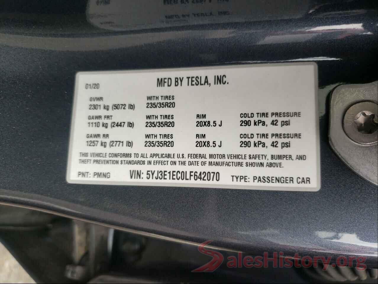 5YJ3E1EC0LF642070 2020 TESLA MODEL 3