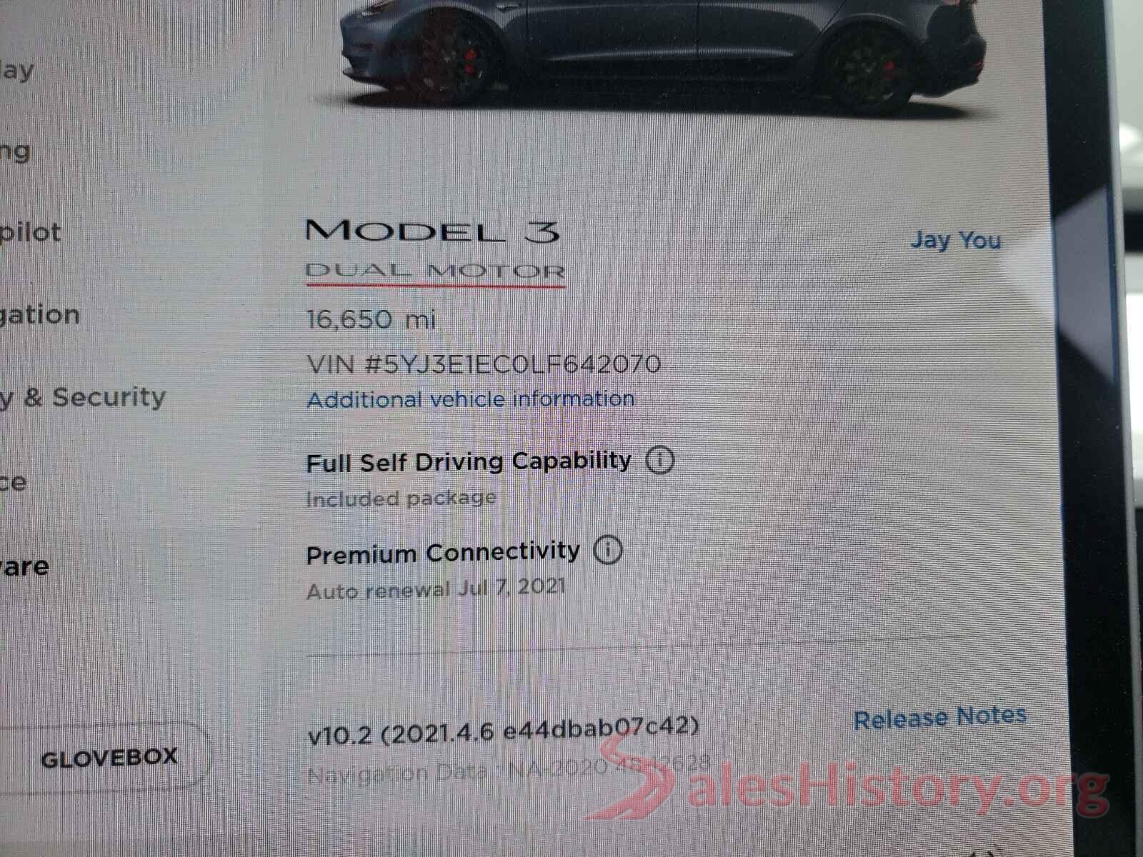 5YJ3E1EC0LF642070 2020 TESLA MODEL 3