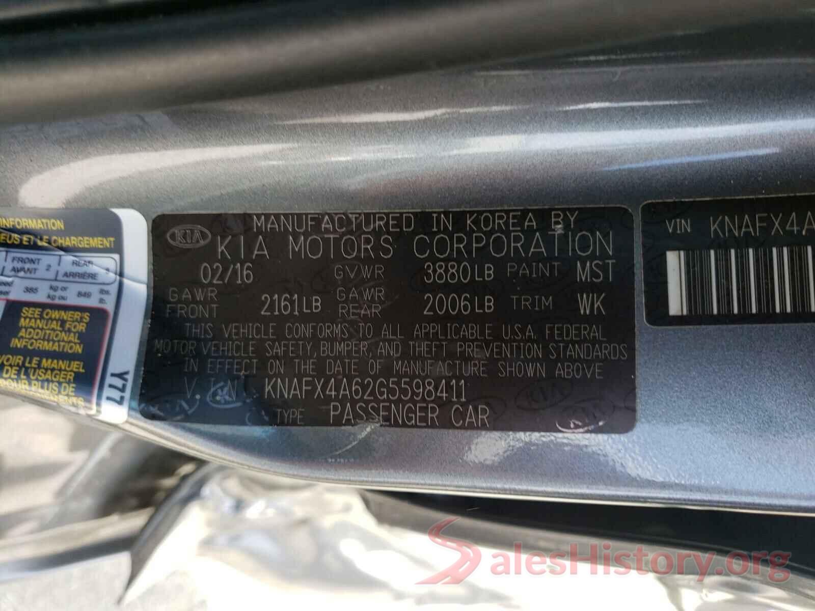 KNAFX4A62G5598411 2016 KIA FORTE