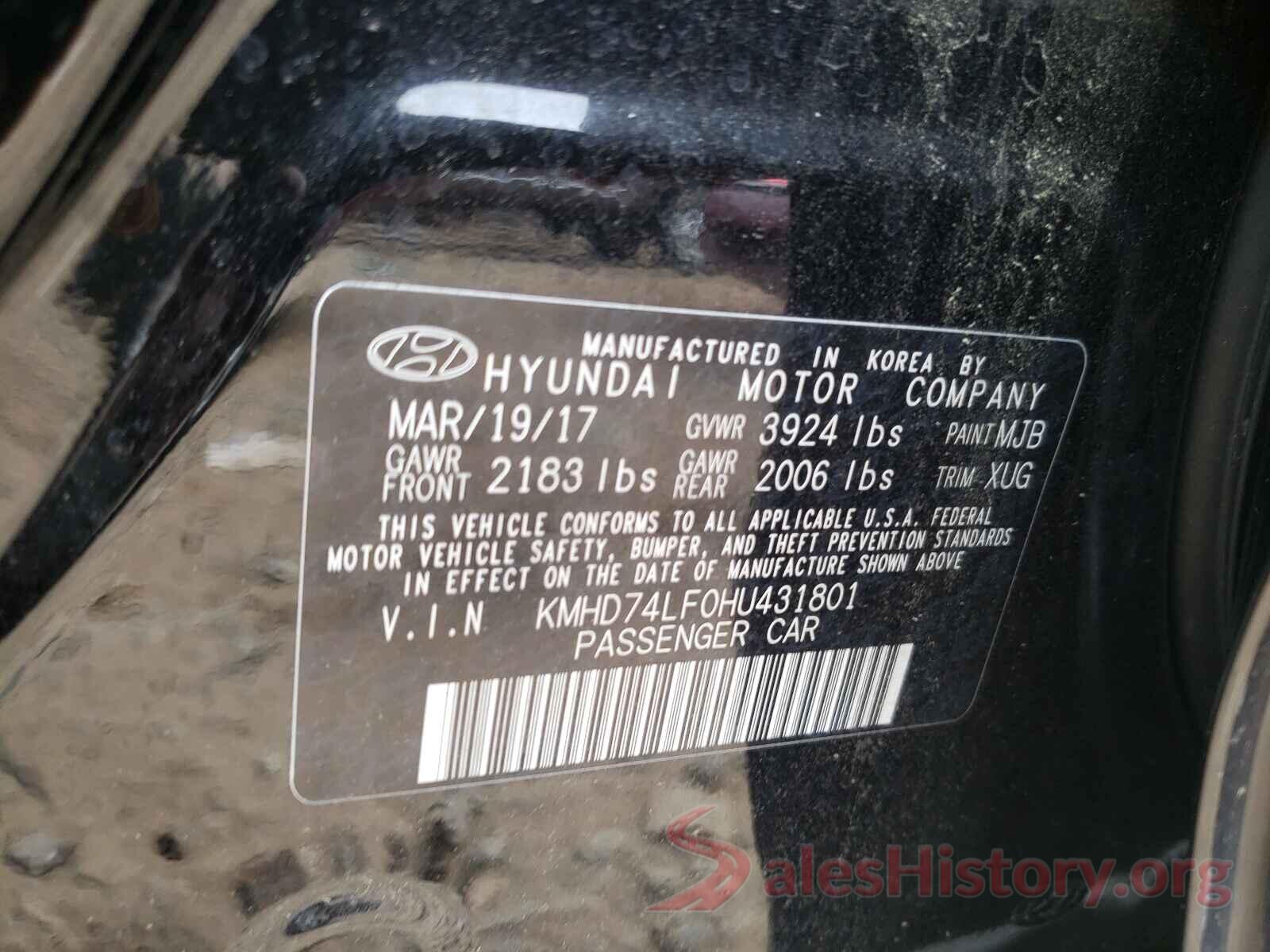 KMHD74LF0HU431801 2017 HYUNDAI ELANTRA